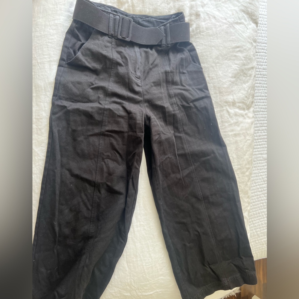 Black wide leg belted intermix trousers